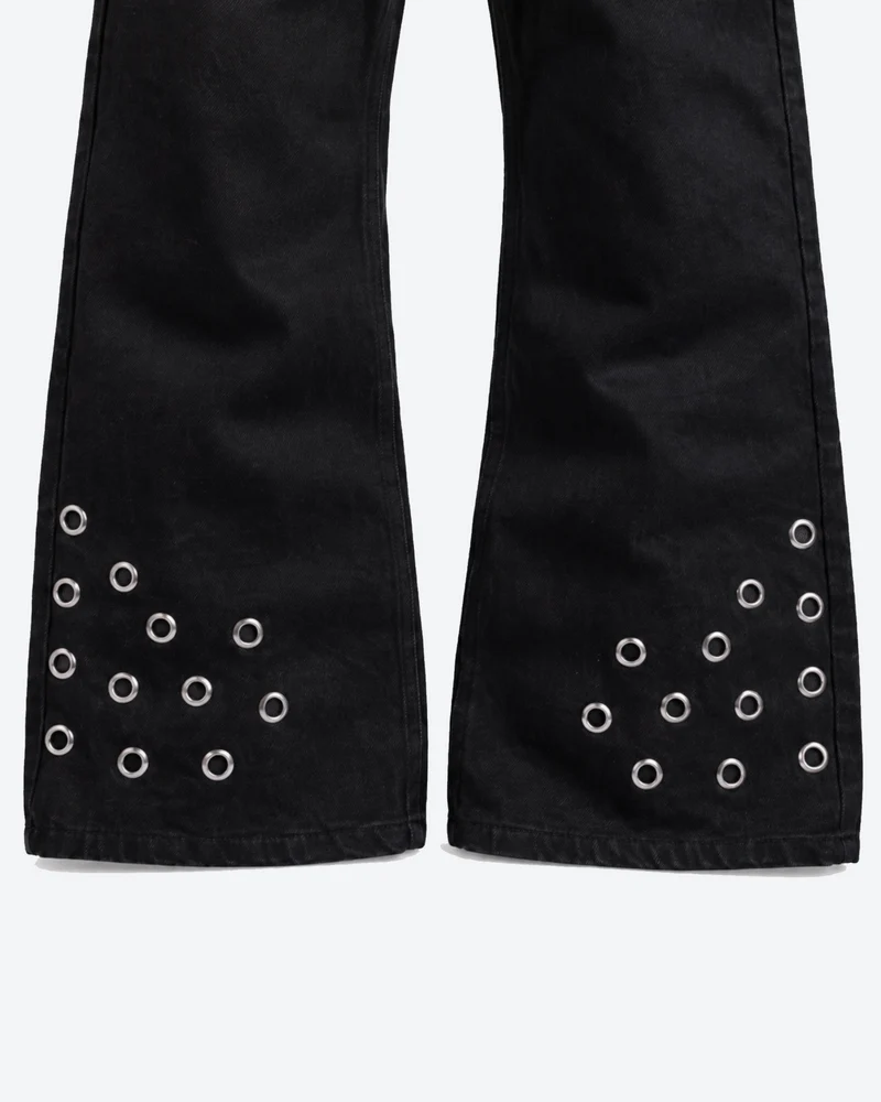 KIIKIO Vintage Washed Metal Eyelet Wide-Leg Jeans