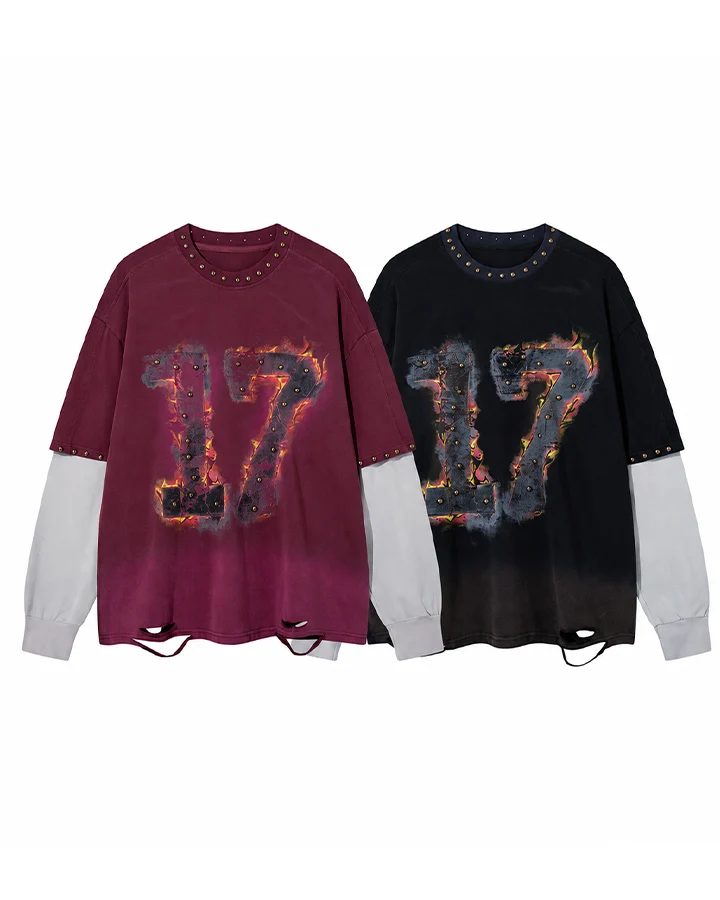 KIIKIO American Street Flame Graphic Layered Long Sleeve Tee