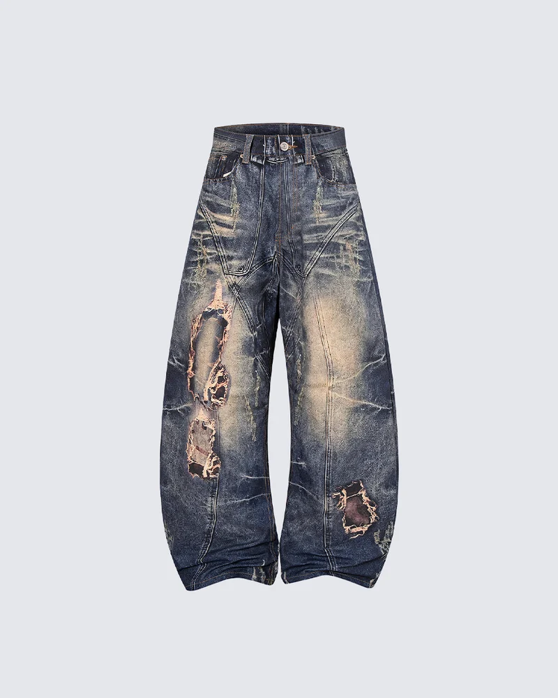 KIIKIO Grunge Distressed Washed Repair Baggy Jeans