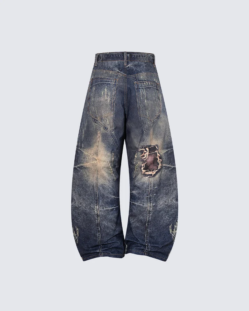 KIIKIO Grunge Distressed Washed Repair Baggy Jeans