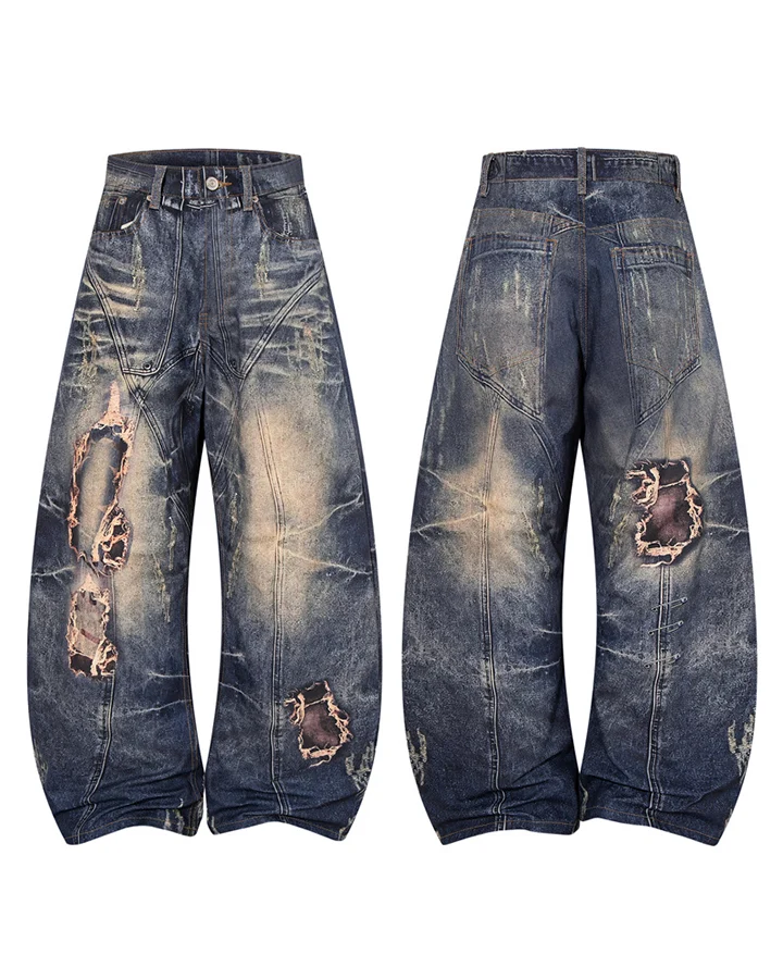 KIIKIO Grunge Distressed Washed Repair Baggy Jeans