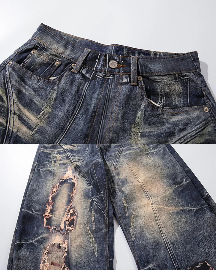 KIIKIO Grunge Distressed Washed Repair Baggy Jeans