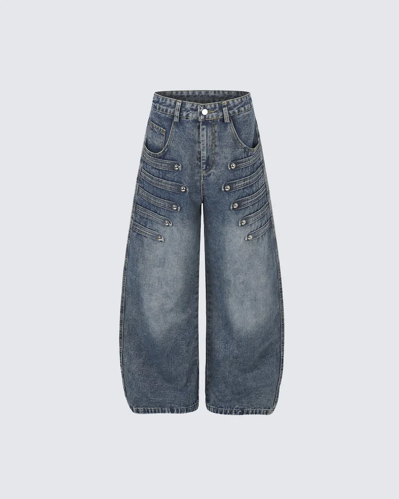 KIIKIO American Vintage Multi-Pocket Wide Leg Denim Jeans