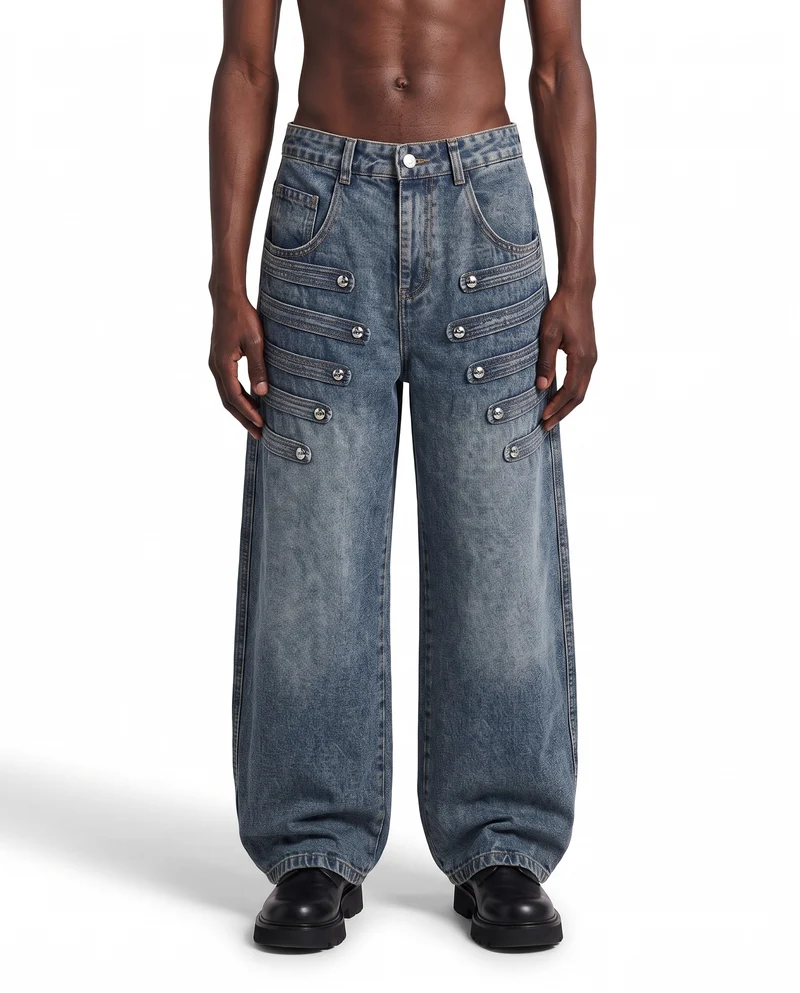 KIIKIO American Vintage Multi-Pocket Wide Leg Denim Jeans
