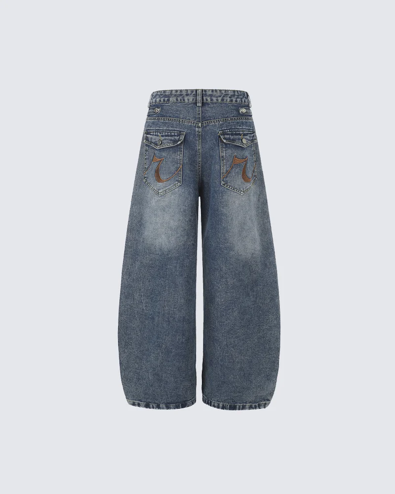 KIIKIO American Vintage Multi-Pocket Wide Leg Denim Jeans