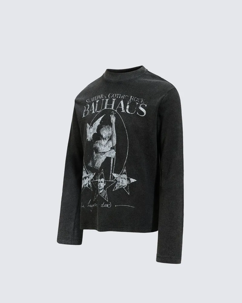 KIIKIO Vintage Graphic Mock Neck Long Sleeve T-Shirt