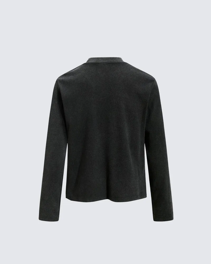 KIIKIO Vintage Graphic Mock Neck Long Sleeve T-Shirt