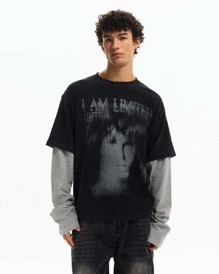 KIIKIO Dark Layered Graphic Vintage Long Sleeve Tee