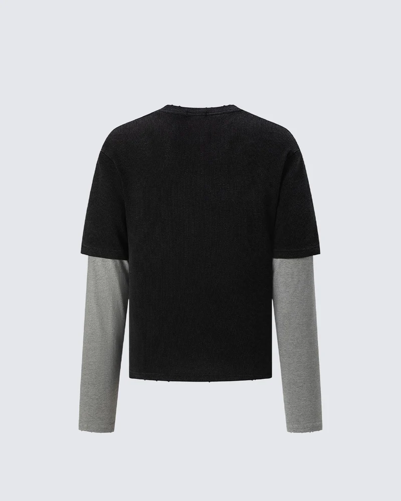 KIIKIO Dark Layered Graphic Vintage Long Sleeve Tee