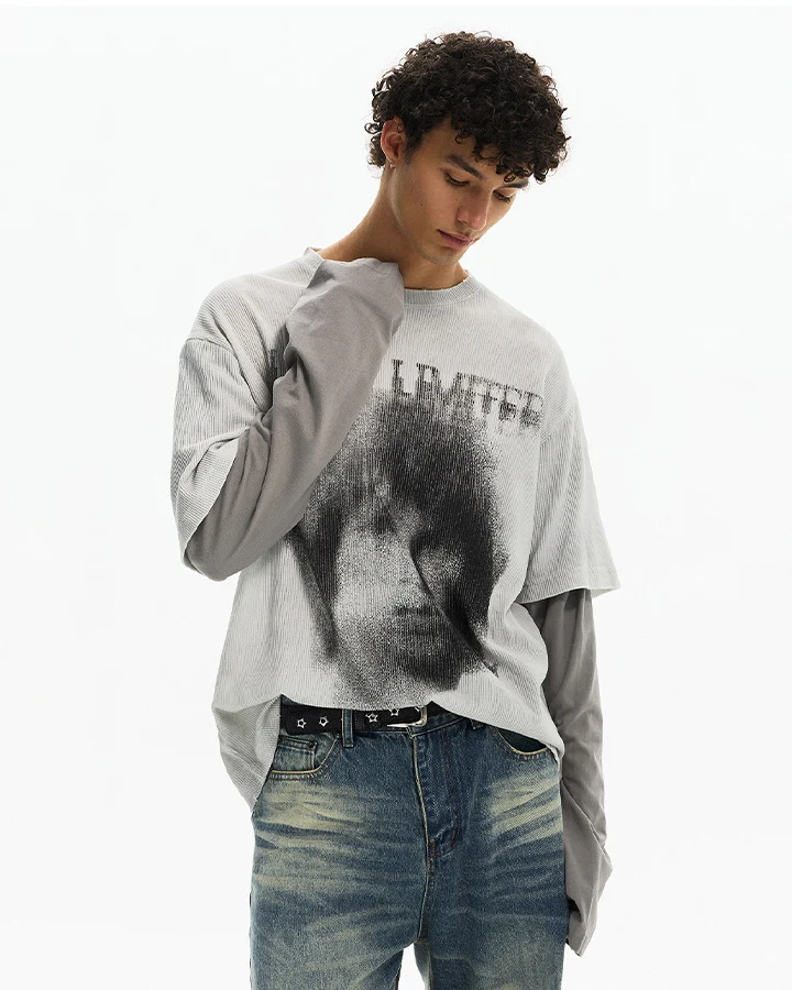 KIIKIO Dark Layered Graphic Vintage Long Sleeve Tee