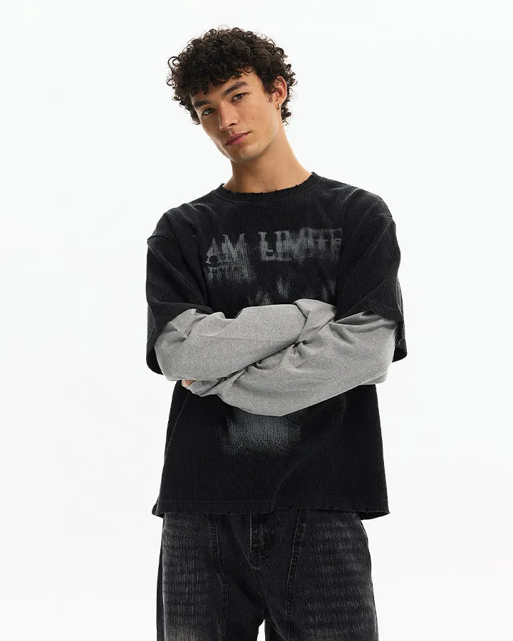 KIIKIO Dark Layered Graphic Vintage Long Sleeve Tee