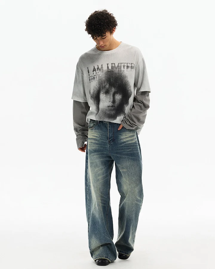 KIIKIO Dark Layered Graphic Vintage Long Sleeve Tee