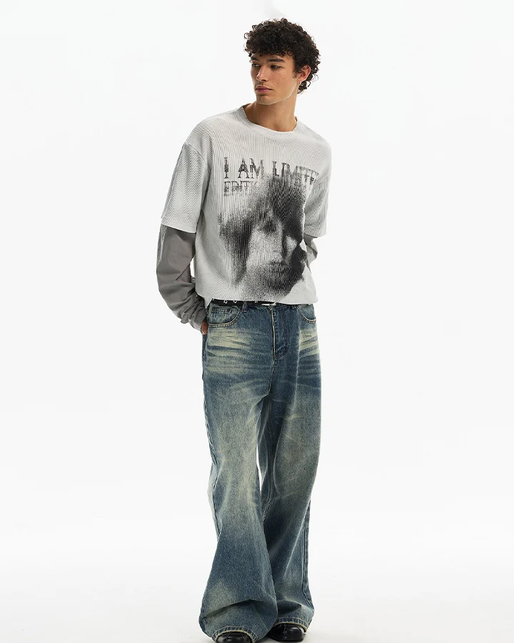 KIIKIO Dark Layered Graphic Vintage Long Sleeve Tee