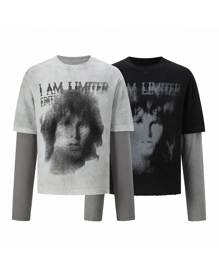 KIIKIO Dark Layered Graphic Vintage Long Sleeve Tee