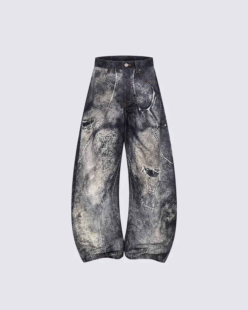 KIIKIO Dark Grunge Distressed Washed Baggy Jeans