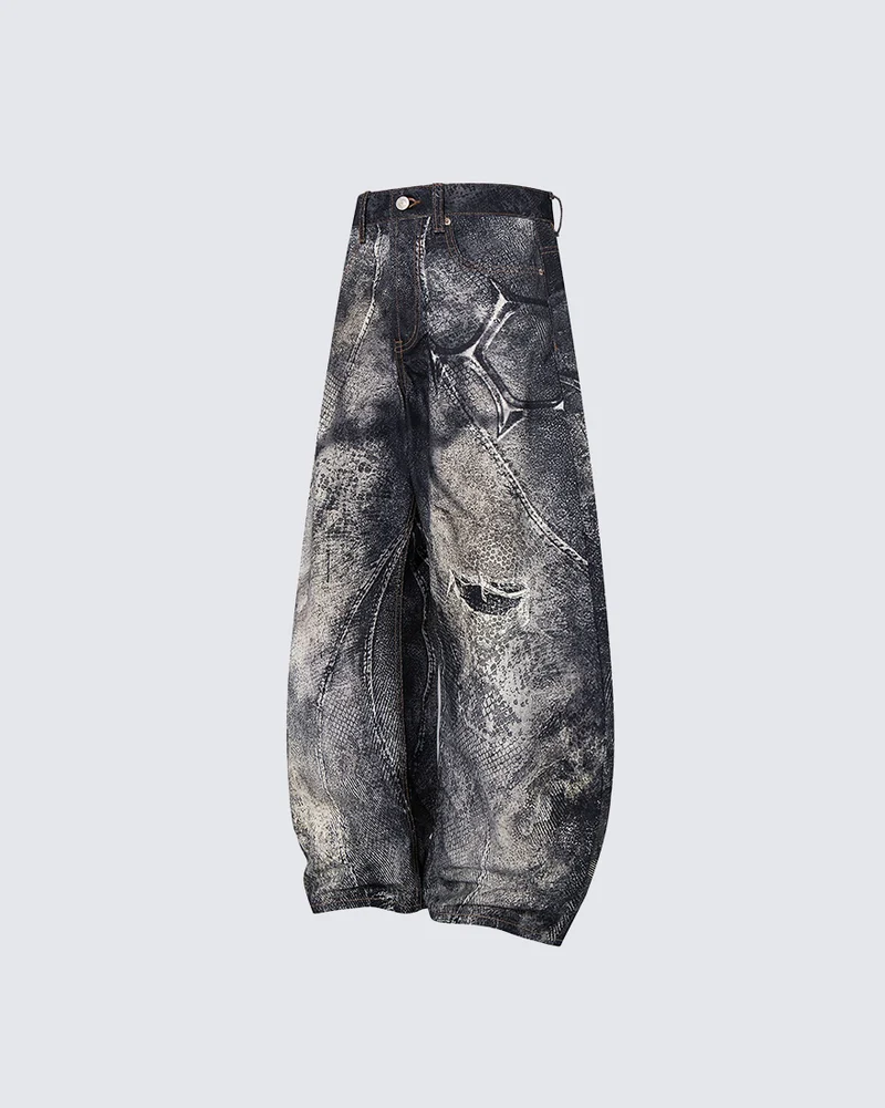 KIIKIO Dark Grunge Distressed Washed Baggy Jeans