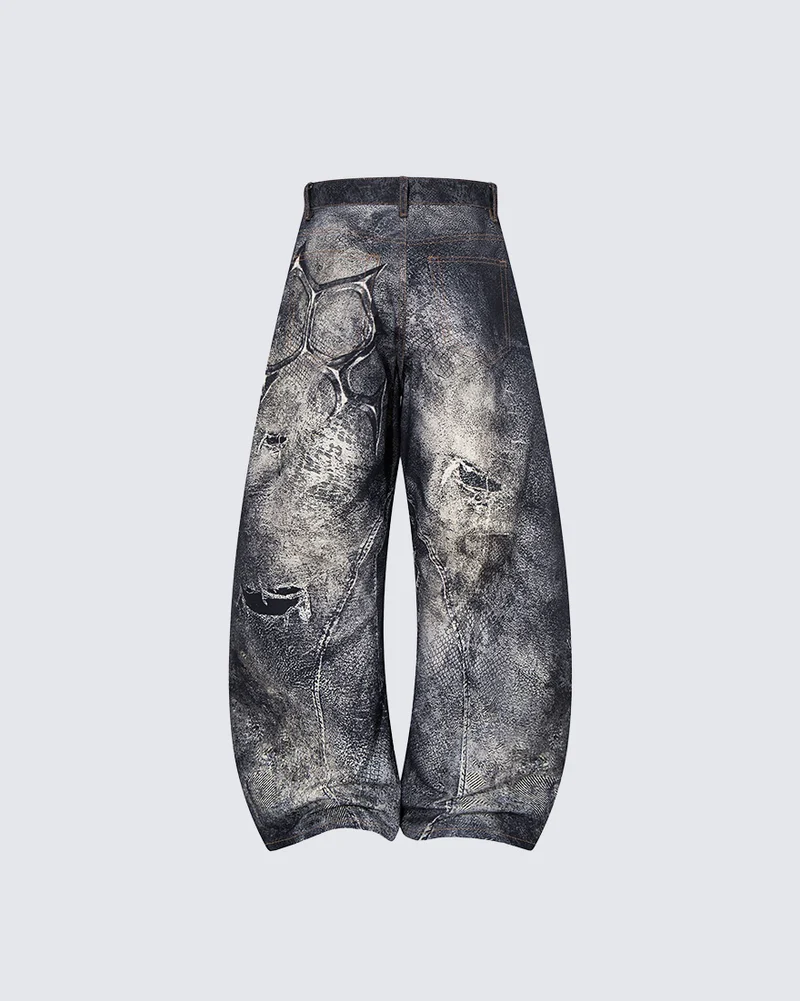 KIIKIO Dark Grunge Distressed Washed Baggy Jeans