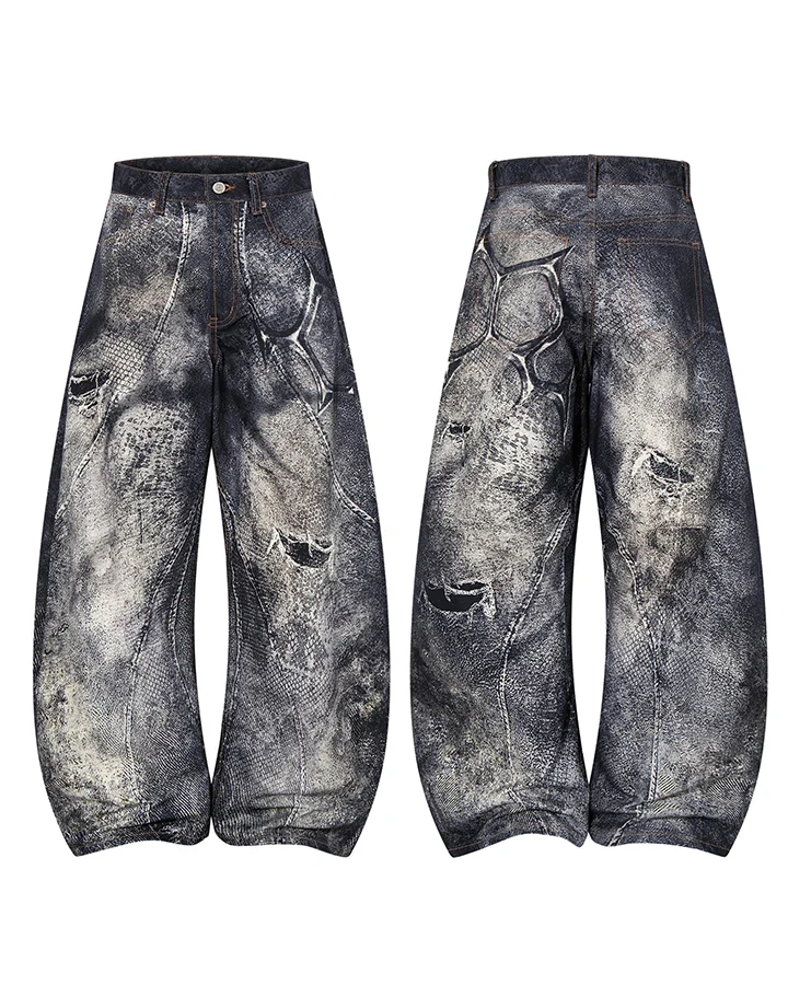 KIIKIO Dark Grunge Distressed Washed Baggy Jeans