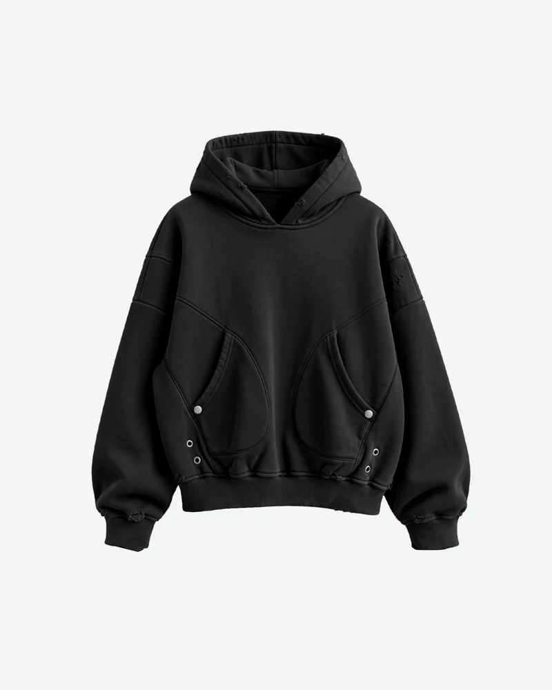KIIKIO Retro Black Oversized Distressed Hoodie