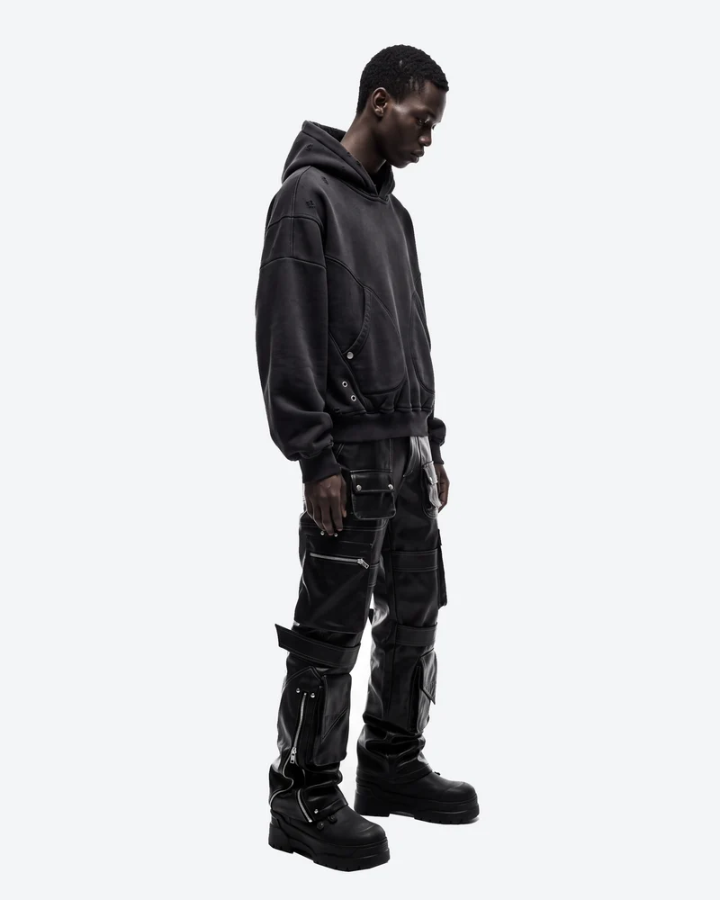 KIIKIO Retro Black Oversized Distressed Hoodie