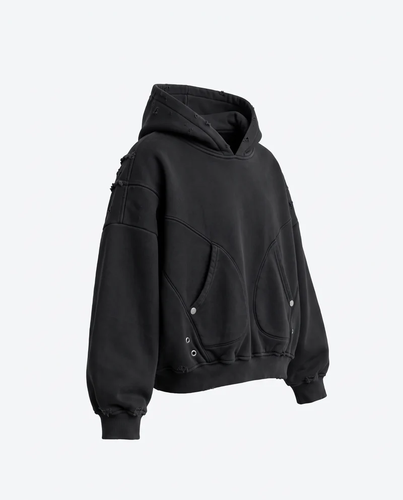 KIIKIO Retro Black Oversized Distressed Hoodie
