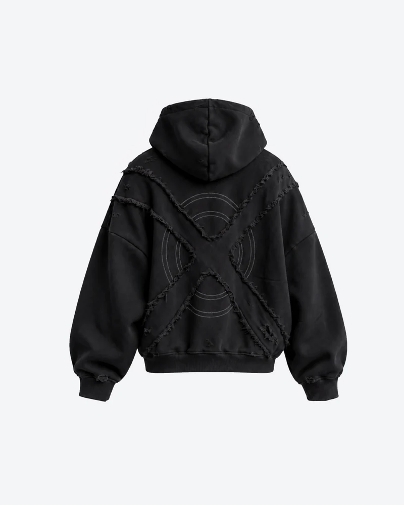KIIKIO Retro Black Oversized Distressed Hoodie