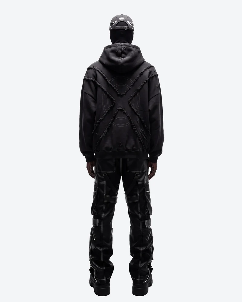 KIIKIO Retro Black Oversized Distressed Hoodie