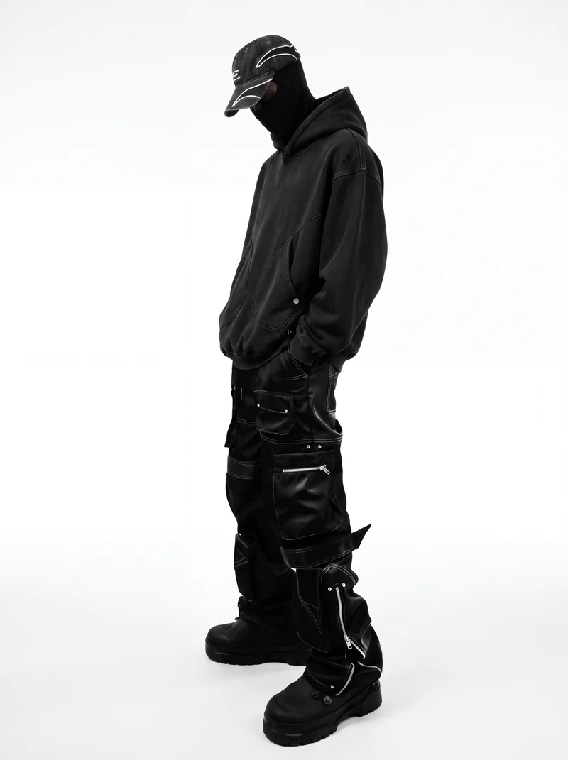 KIIKIO Retro Black Oversized Distressed Hoodie
