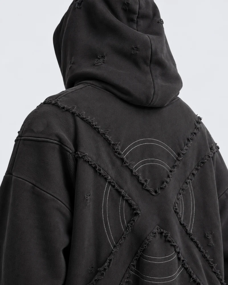 KIIKIO Retro Black Oversized Distressed Hoodie