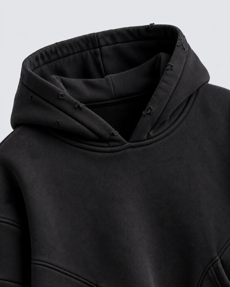 KIIKIO Retro Black Oversized Distressed Hoodie