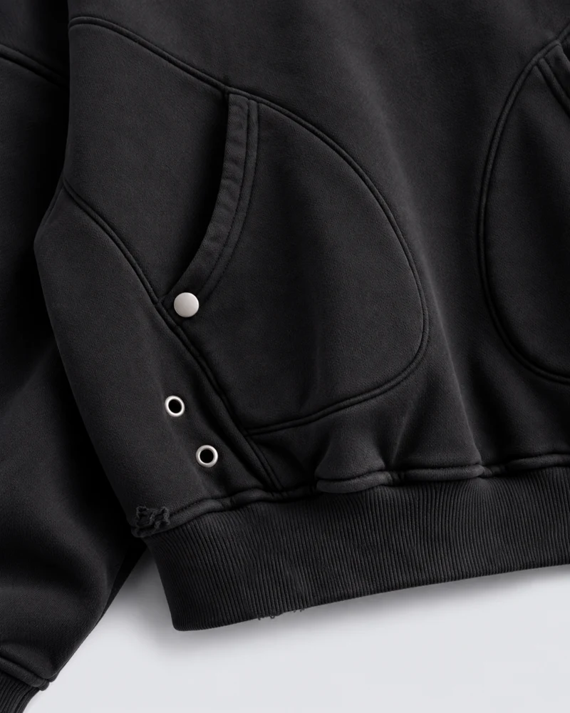 KIIKIO Retro Black Oversized Distressed Hoodie