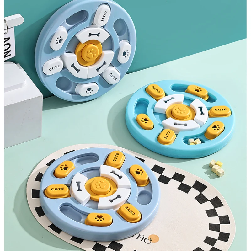 Hunde Intelligenzspielzeug, Runde Puzzlespielzeug, Hundespielzeug mit Quietscher, blau & hellblau