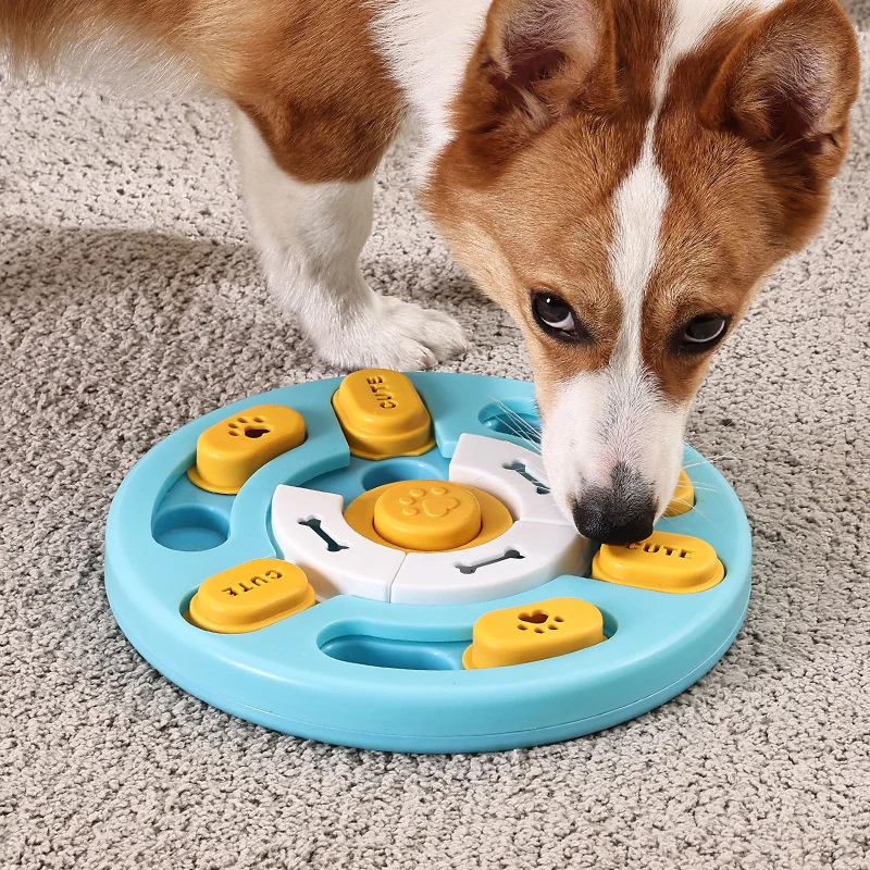 Hunde Intelligenzspielzeug, Runde Puzzlespielzeug, Hundespielzeug mit Quietscher, blau & hellblau