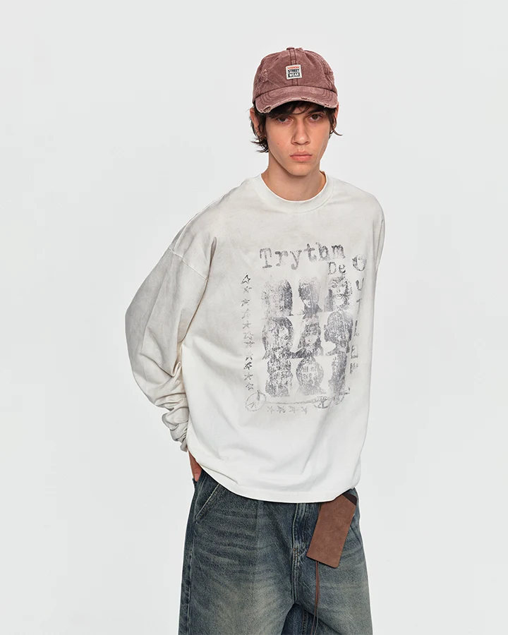 KIIKIO Grunge Washed Graphic Long Sleeve Tee
