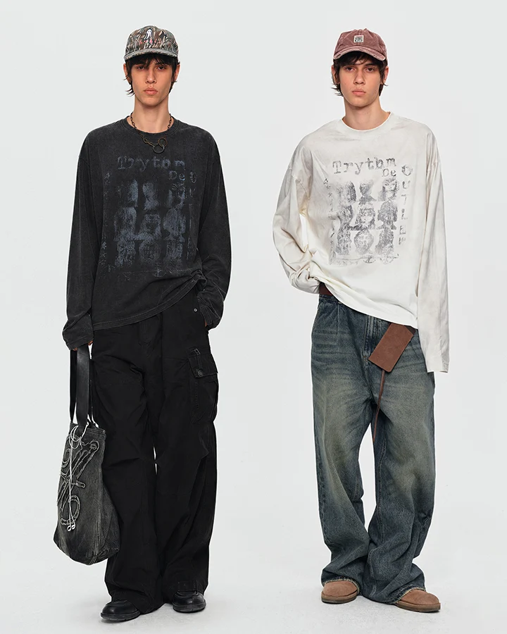 KIIKIO Grunge Washed Graphic Long Sleeve Tee