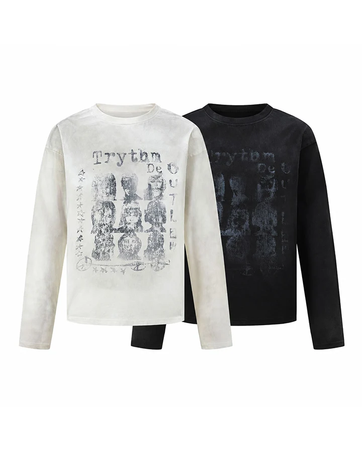 KIIKIO Grunge Washed Graphic Long Sleeve Tee