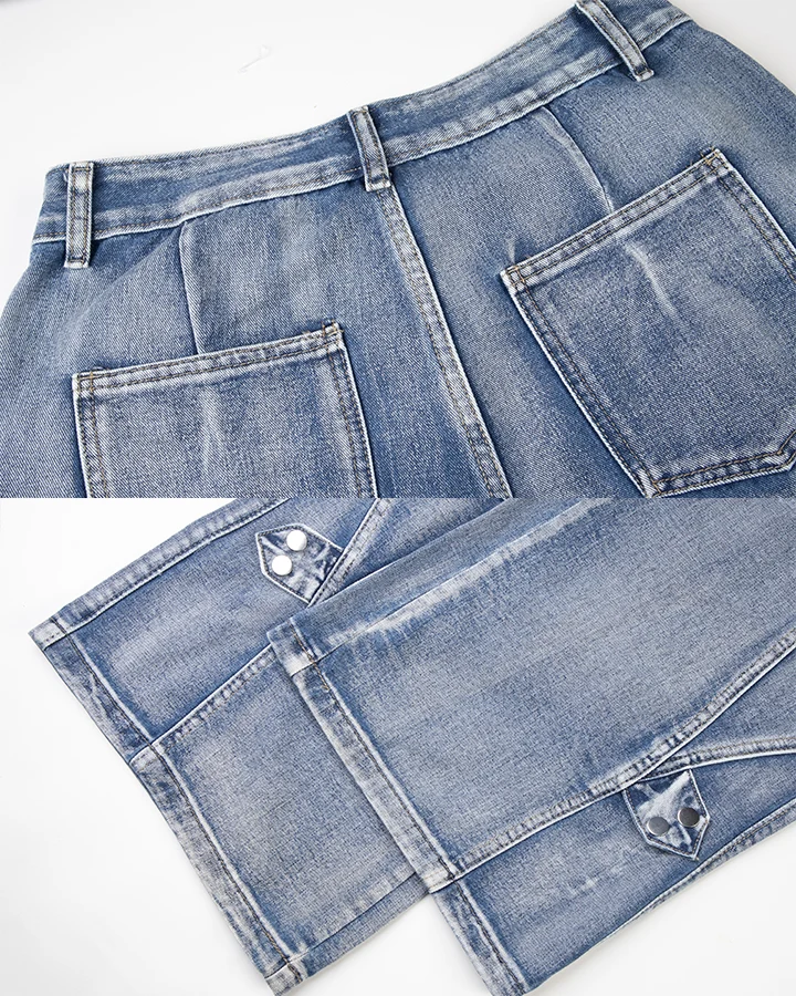 KIIKIO Vintage Washed Multi Pocket Layered Cargo Jeans
