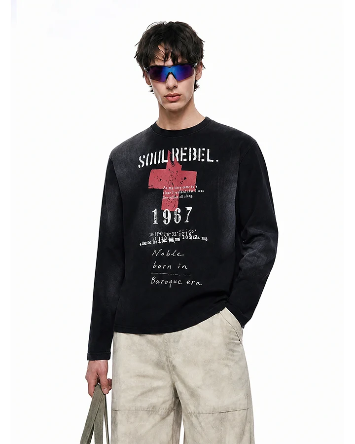 KIIKIO Dark Vintage Graphic Print Long Sleeve Tee