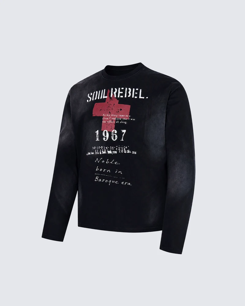 KIIKIO Dark Vintage Graphic Print Long Sleeve Tee