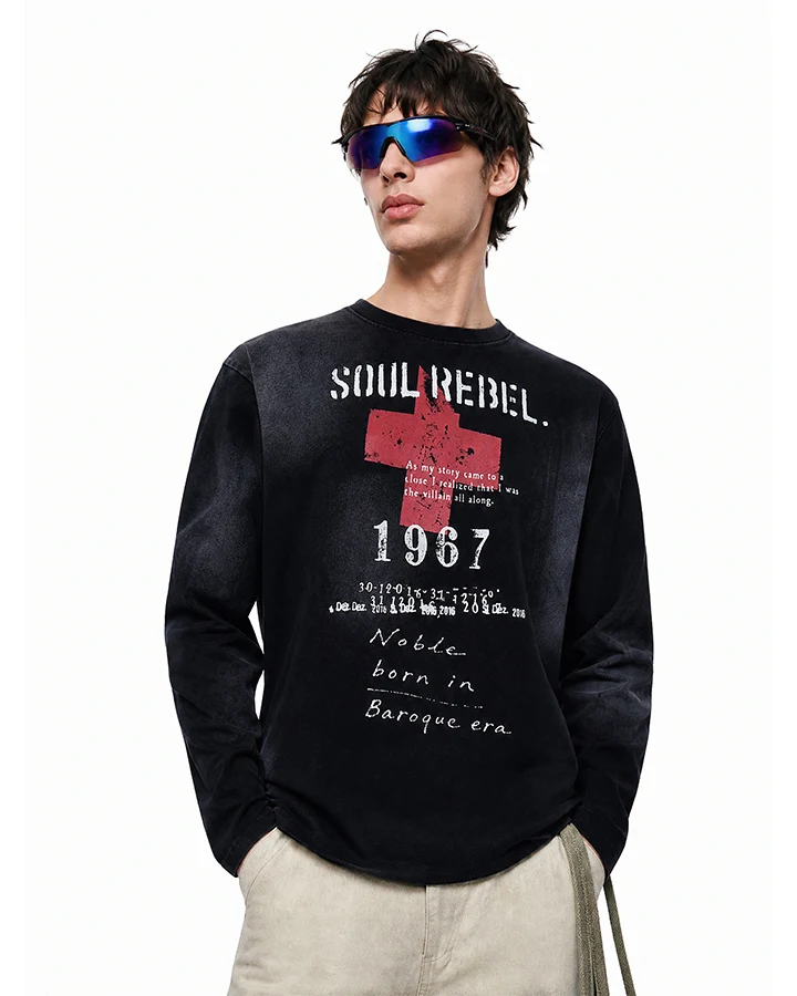 KIIKIO Dark Vintage Graphic Print Long Sleeve Tee