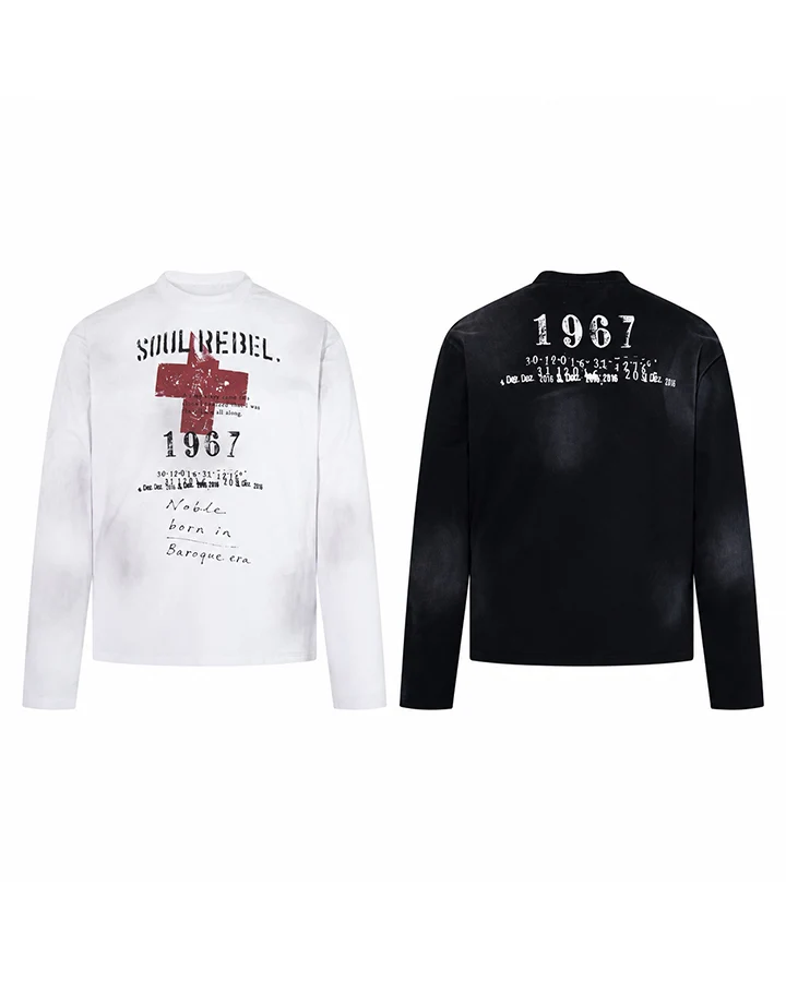 KIIKIO Dark Vintage Graphic Print Long Sleeve Tee