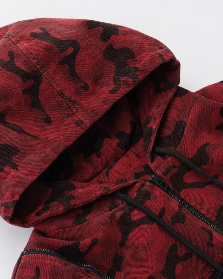 KIIKIO Retro Red Camouflage Zip-Up Hoodie