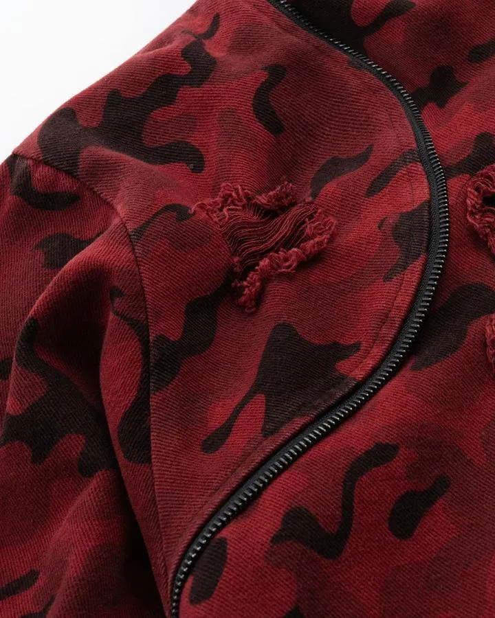 KIIKIO Retro Red Camouflage Zip-Up Hoodie