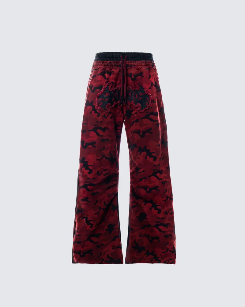 KIIKIO Retro Red Camouflage Wide Leg Pants