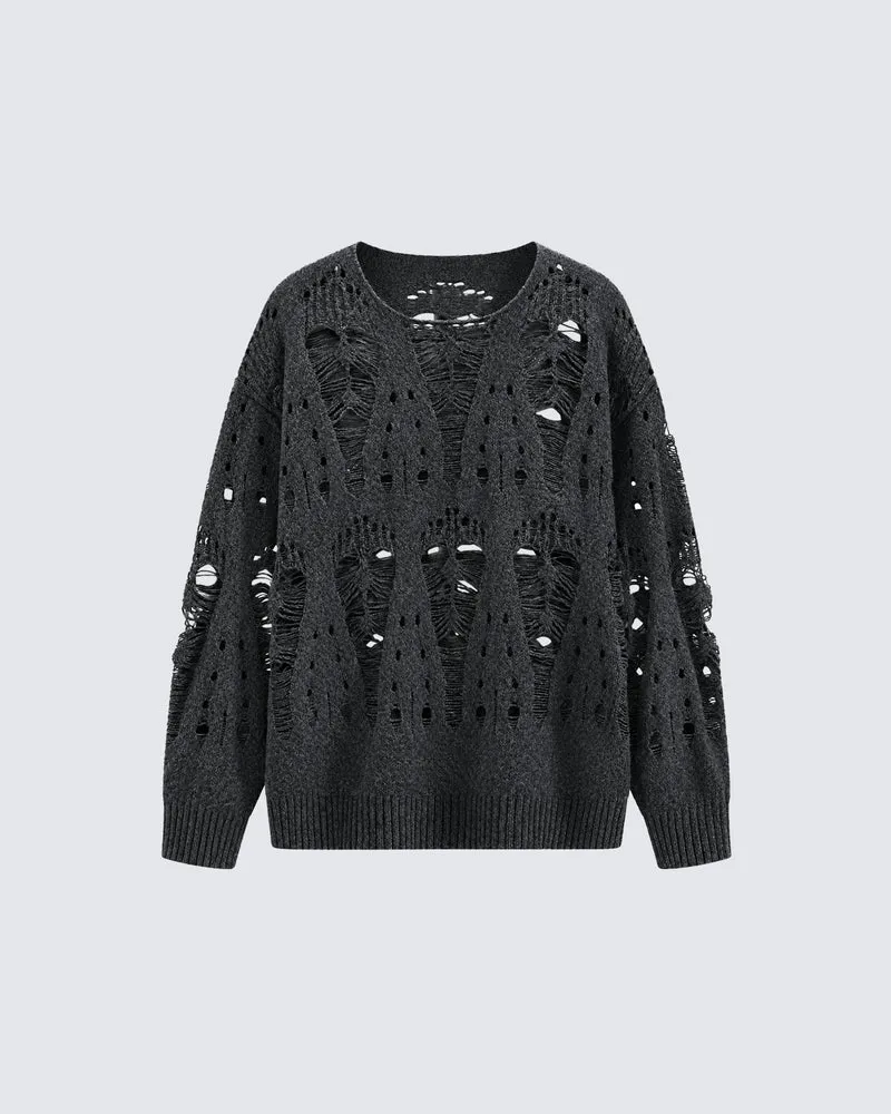 KIIKIO Distressed Hollow Knit Oversized Sweater