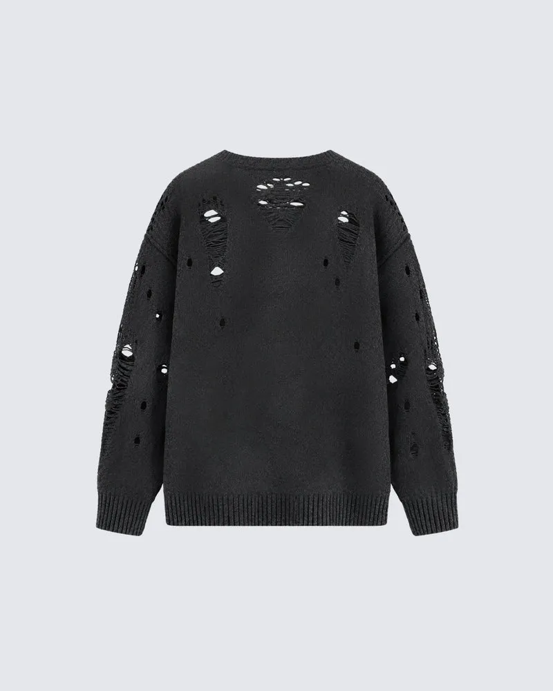 KIIKIO Distressed Hollow Knit Oversized Sweater