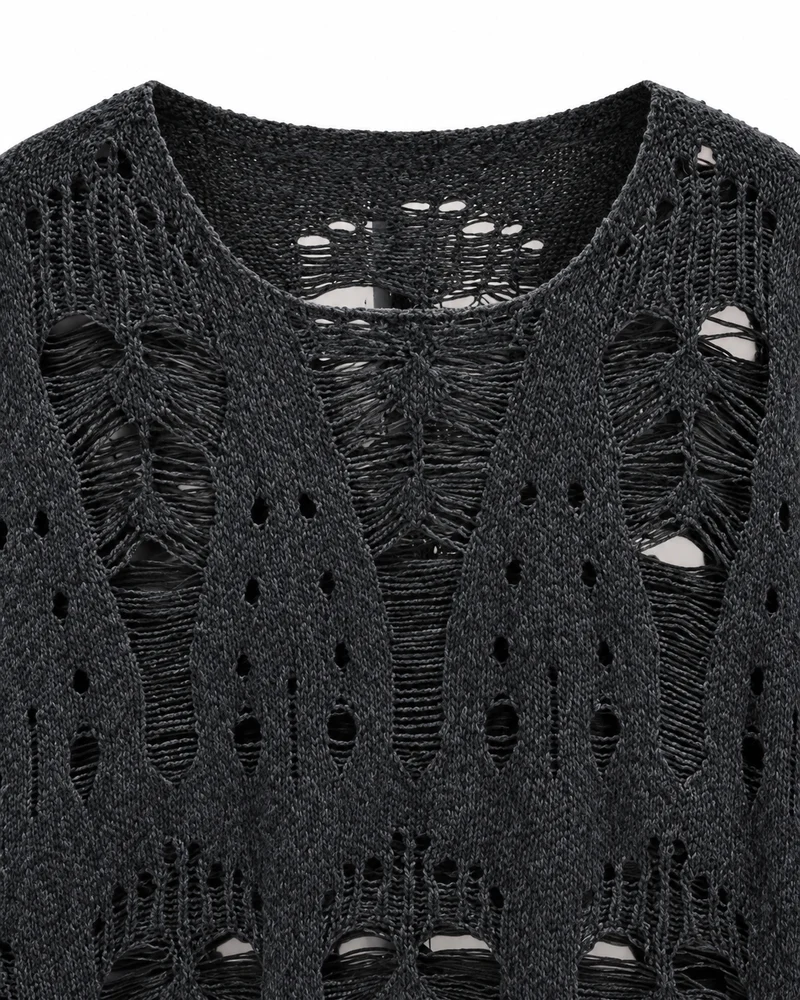 KIIKIO Distressed Hollow Knit Oversized Sweater