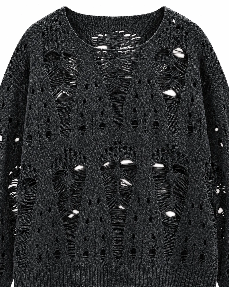 KIIKIO Distressed Hollow Knit Oversized Sweater
