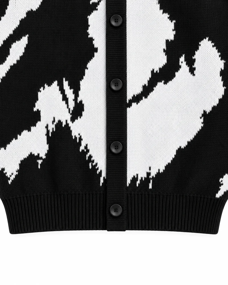 KIIKIO Retro Black White Abstract Pattern Knit Cardigan
