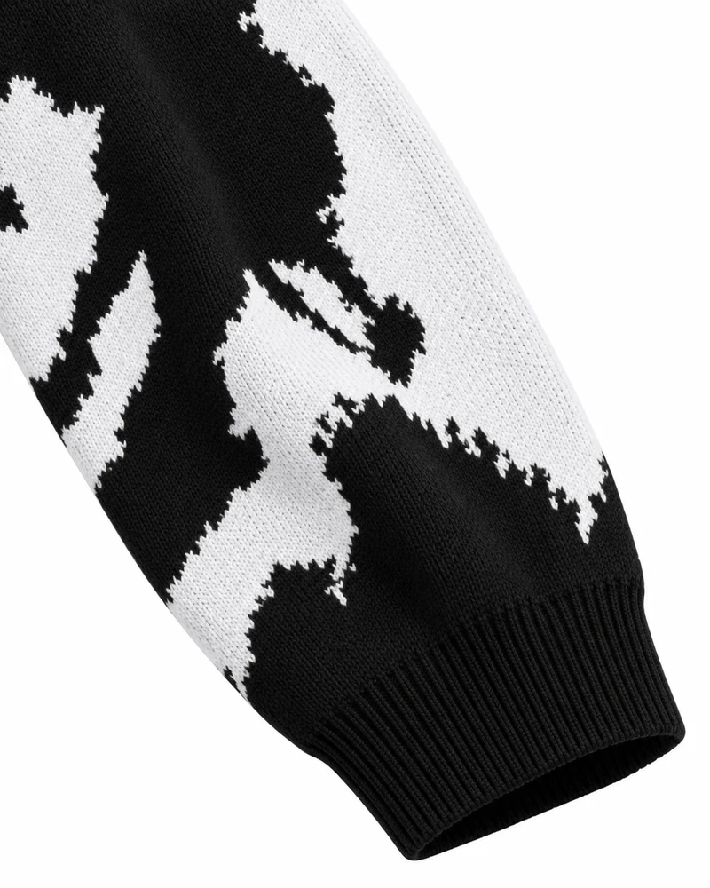 KIIKIO Retro Black White Abstract Pattern Knit Cardigan